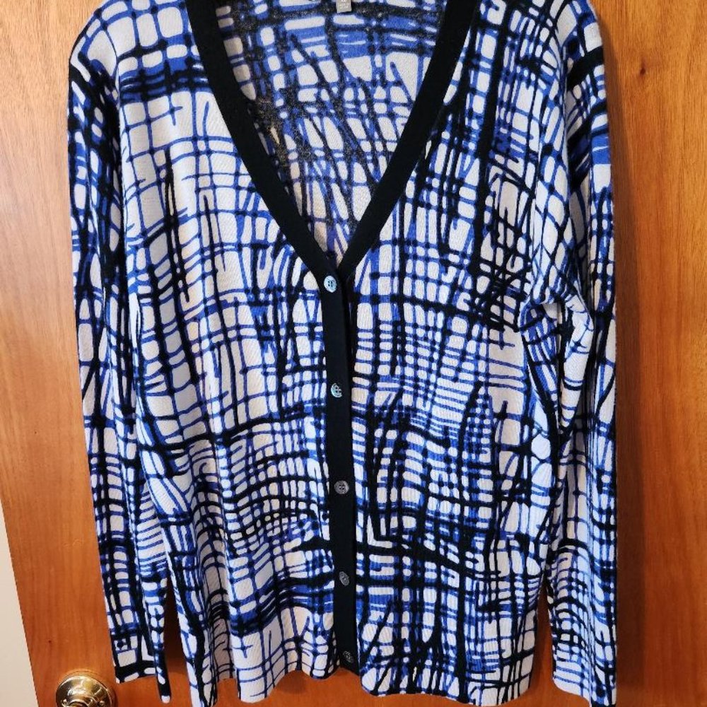 Cashmere 100% Sweater XL with Blue/Black/White Pattern